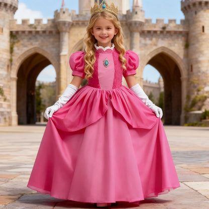 Princess Peach Baby Girls Cosplay Dress Kids Vestidos Birthday Party Dresses Carnival Halloween Costume Ball Gown Clothing