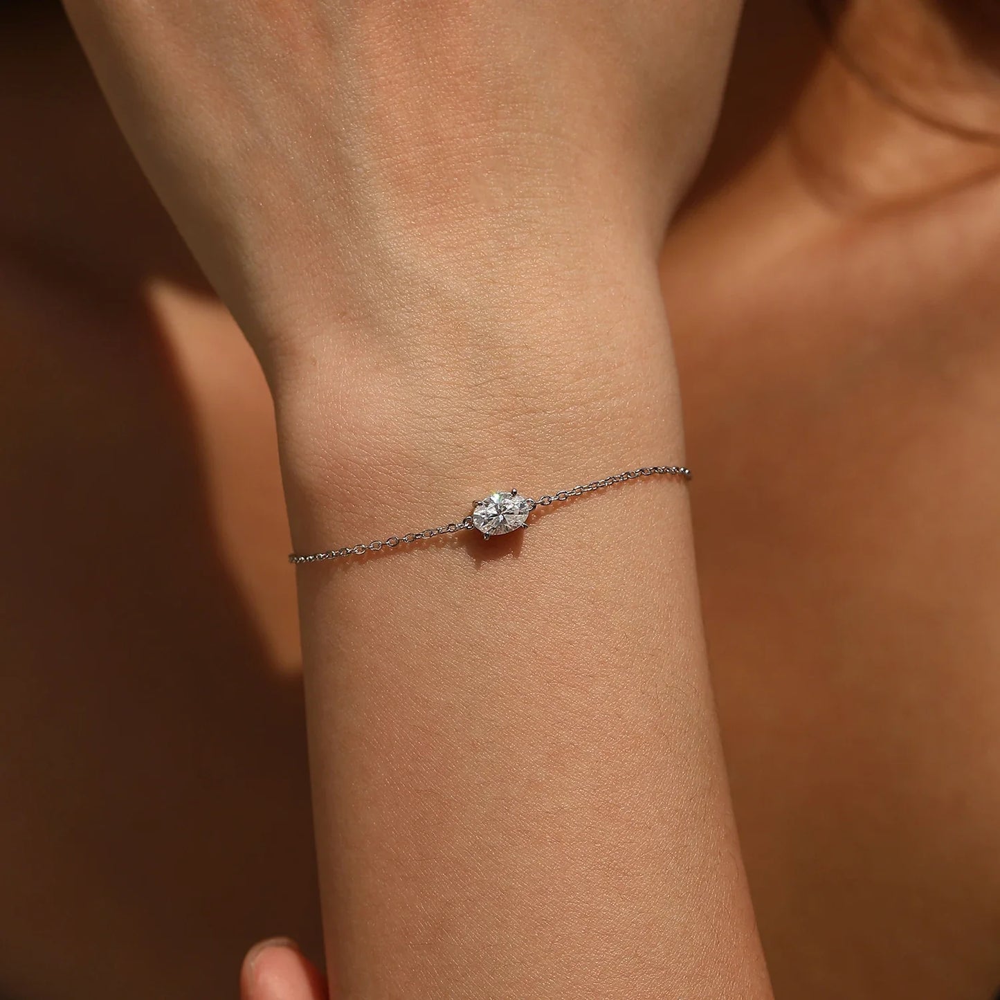 1CT Oval Moissanite Bracelet 925 Sterling Silver Trendy Temperament Link Chain Bracelet For Women Fine Jewelry