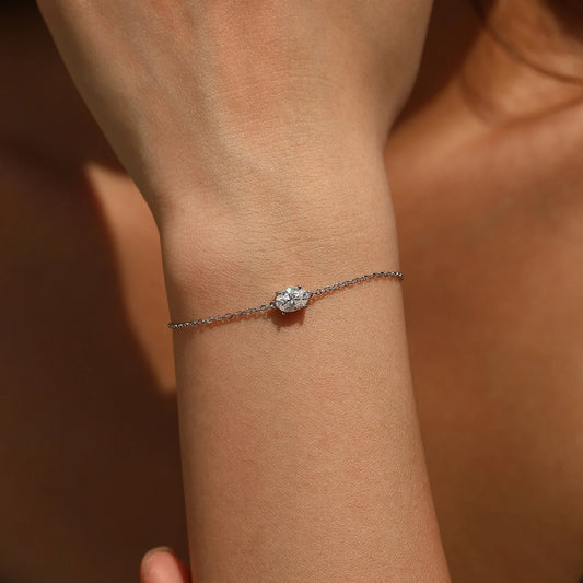 1CT Oval Moissanite Bracelet 925 Sterling Silver Trendy Temperament Link Chain Bracelet For Women Fine Jewelry