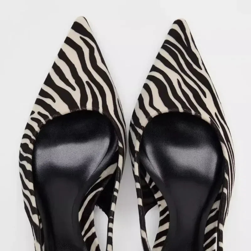 Bold and Stylish Pattern Women's Mid-Heel Sandals, Casual Slip-On with 3cm-5cm Heels 2025 Spring Sexy Slingbacks Ladies Shoes