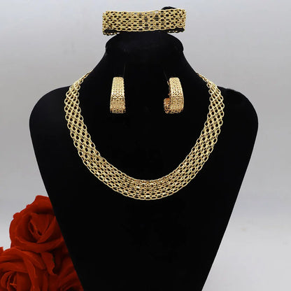High Grade African Jewelry Women Necklace Bracelet Moderate Size Copper Earring Neck Chain 45CM Hip Hop Wholesale Accessories