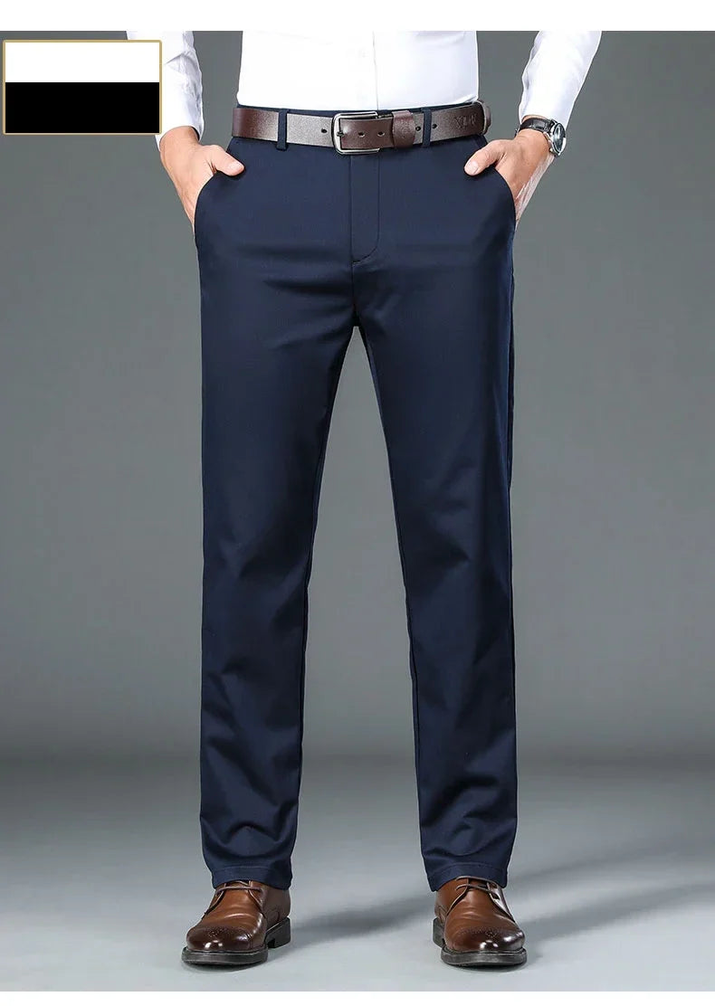 Fiber Men's Casual Pants Anti-wrinkle Comfortable Baggy Straight Business Formal Trousers Male Brand Clothing