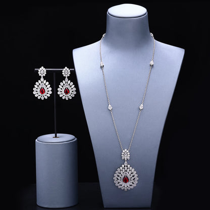 Elegant Women Wedding Jewellery African CZ Crystal Leaf Drop Bridal Necklace Bracelet and Earrings Jewelry Sets