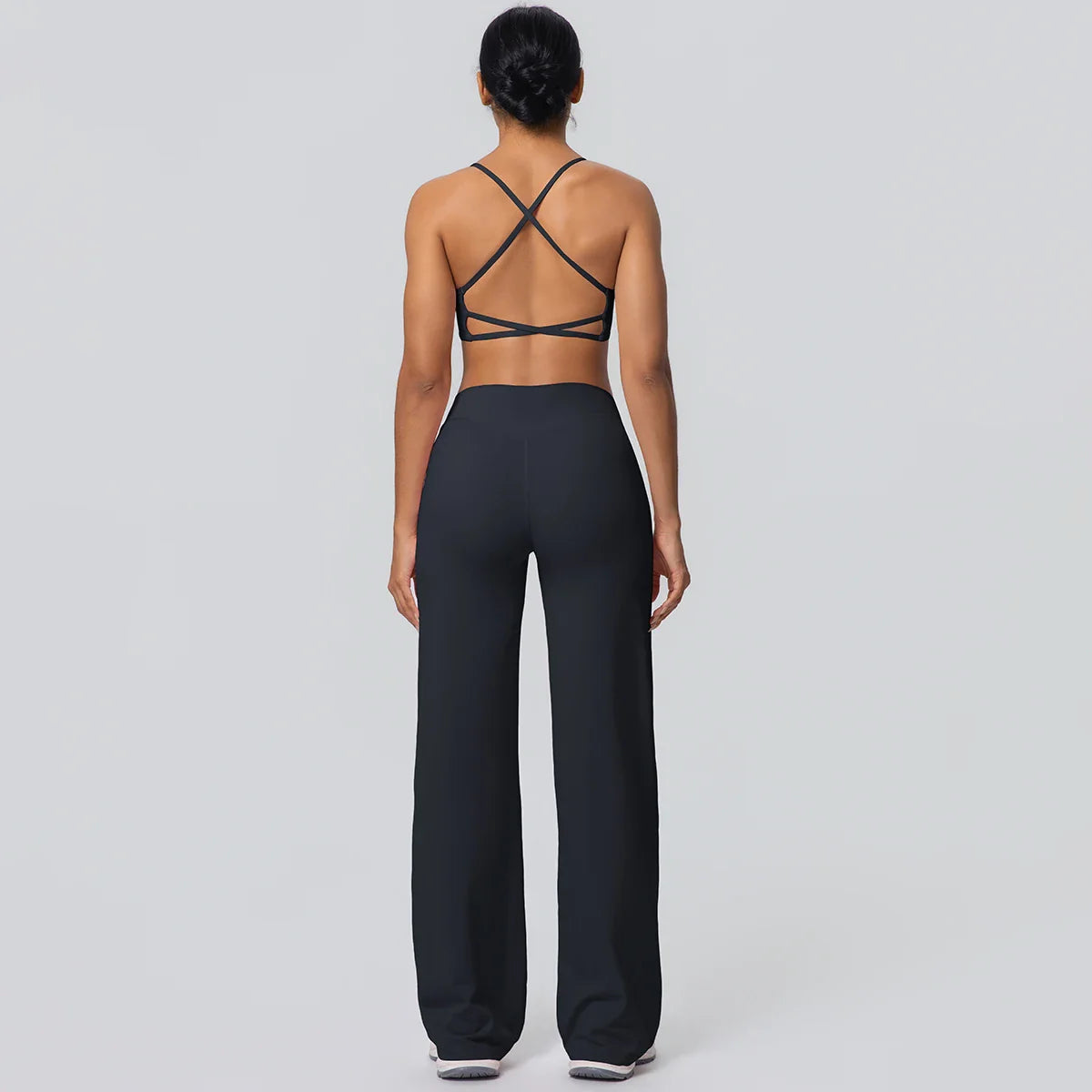 Women Gym Sports Yoga Suit Sexy Beautiful Back Yoga Underwear With Chest Pad Solid Color High Waisted Wide Leg Pants Yoga Set