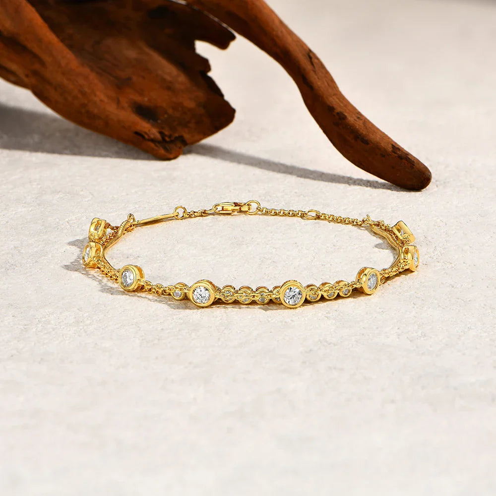 Three Layer Stacking Moissanite Bracelets 925 Sterling Silver Adjustable Women's Bracelet 16+3cm Charming Party Jewelry