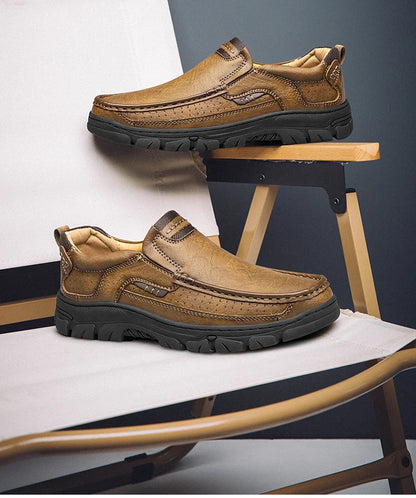 Men's Casual Loafers Handmade Breathable Leather Shoes with Thick Rubber Sole Comfortable Footwear Classic Hand Sewn Seams