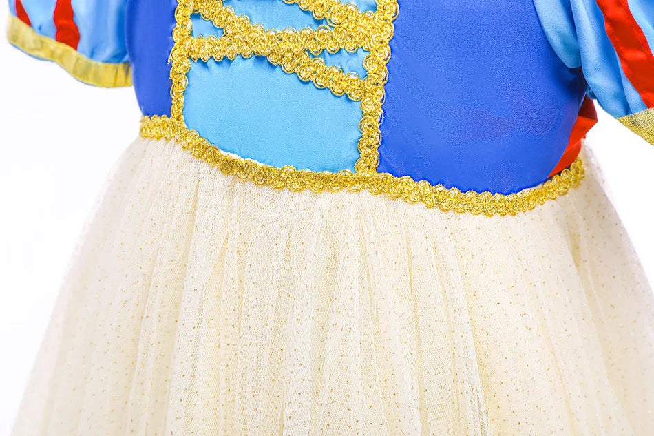 Summer Snow White Dress for Girls Breathable Puffed-Sleeve Tulle Princess Dress Snow White Themed Party Gown Halloween Costume