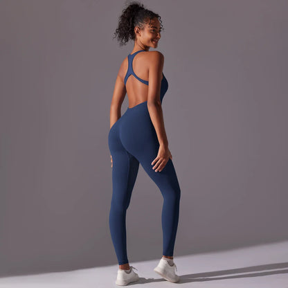Sexy Back V Jumpsuit Gym Set Women Training Yoga Suit Sportswear Women Sports Jumpsuit Fitness Rompers Stretch Workout Bodysuits