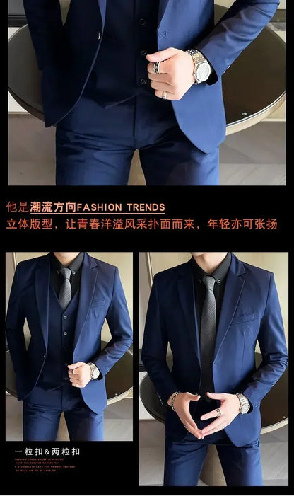 S-8XL (Blazer+ Vest + Pants) Men's fashion casual outdoor gentleman business wedding slim-fit formal British style wedding suit
