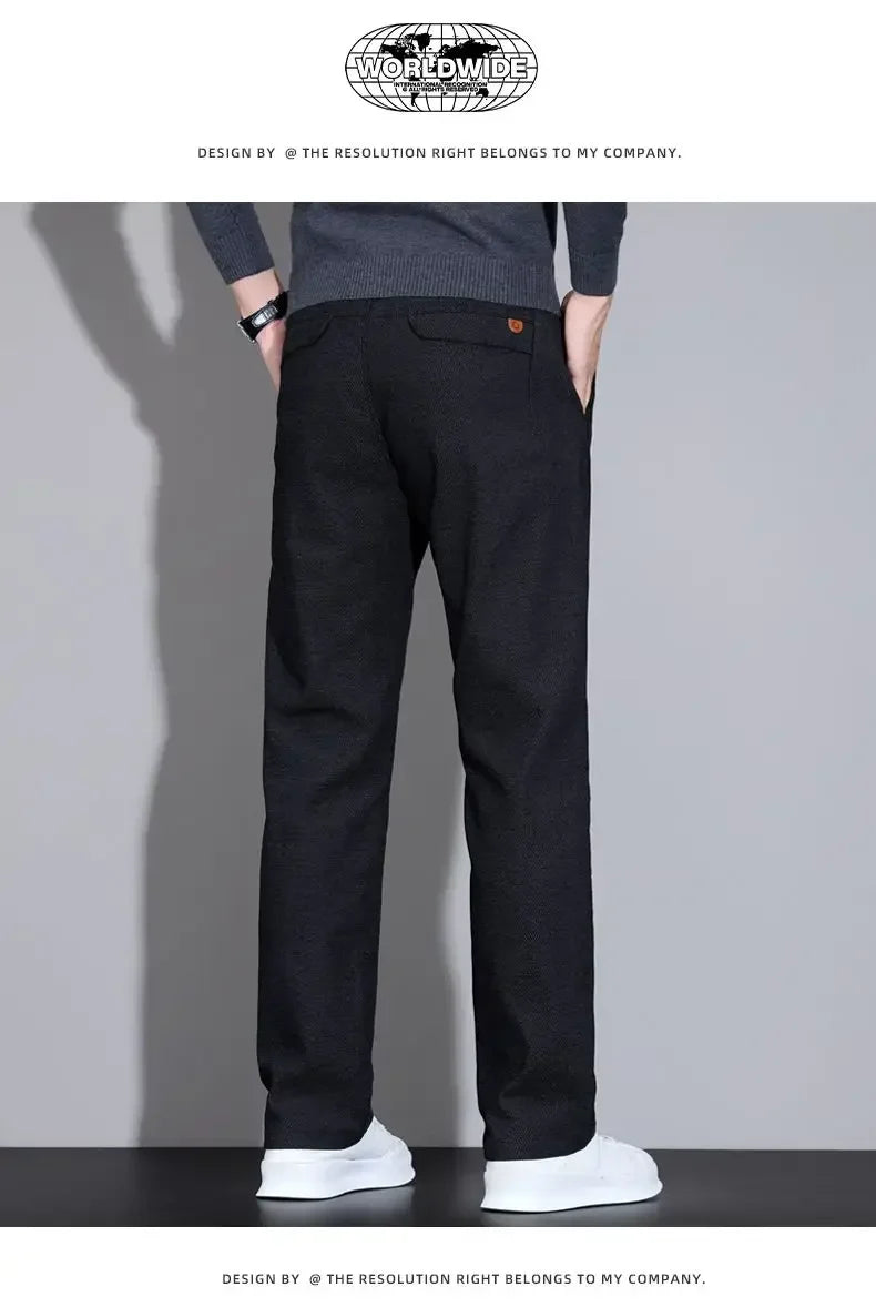Men's Loose Casual Pants Autumn and Winter New Fashion Pocket Wide-leg Business Pants Comfortable Elastic Waist Stretch Pants