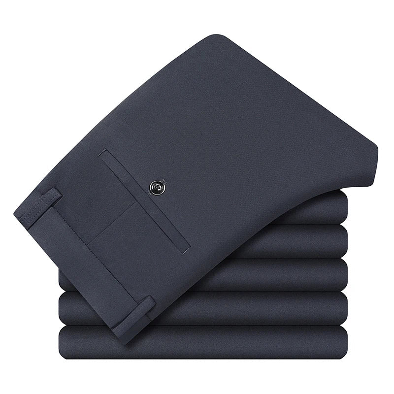 Premium Men's Loose Straight Stretch Trousers – Solid Color Formal Business Pants for All-Day Comfort & Professional Style