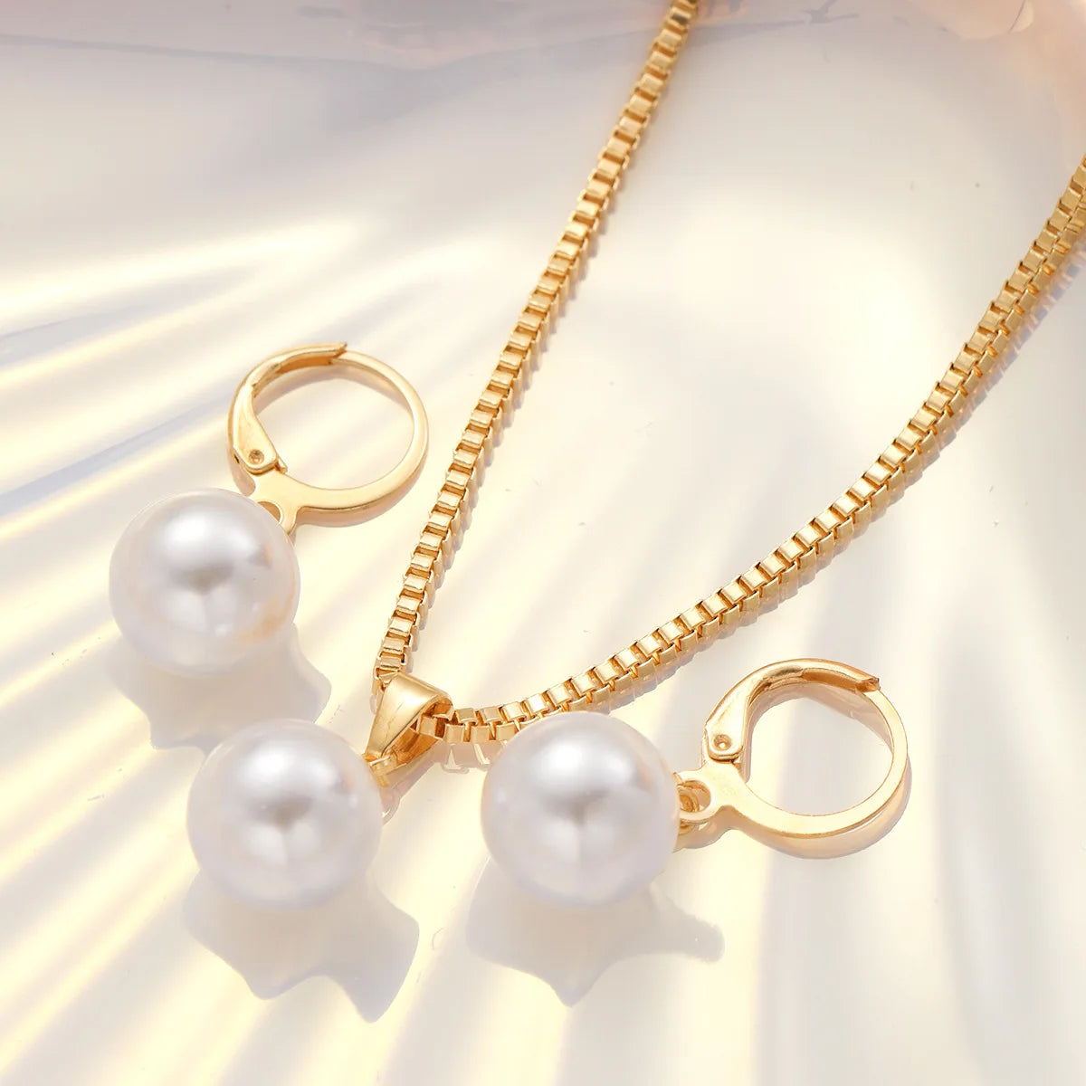 3 Pcs/Set Round Pearl Pendant Necklace For Women Exquisite Fashion Rhinestone Double  Earring Wedding Jewelry Set Gift