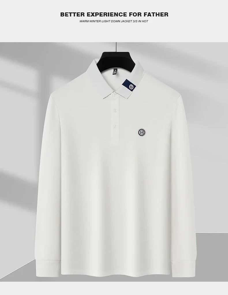 High end letter embroidery brand men's long sleeved polo shirt 2024 Spring and Autumn new comfortable 100% cotton casual T-shirt