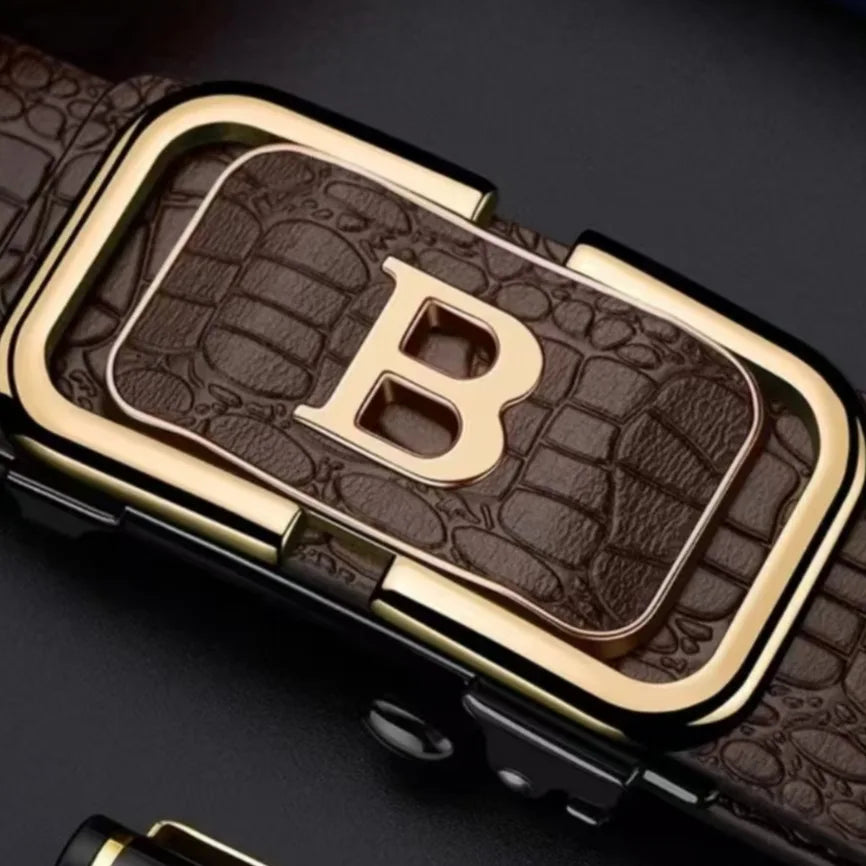 Men's Belt B-Type Belt Toothless Inner Wear Automatic Buckle Belt PU Men's Style Simple Business
