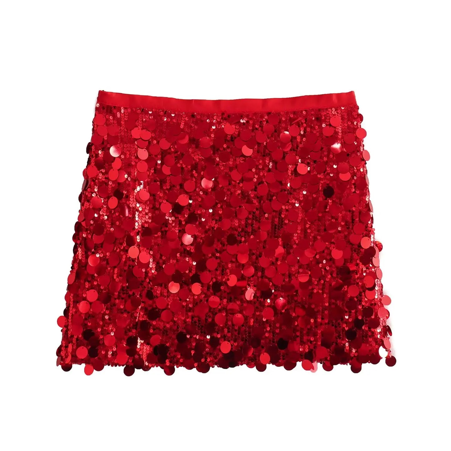 Women Spring Autumn Chic Mini Skirts Fashion With Sequined Solid Side Zipper Short Skirt Female Vintage High Waist Skirt