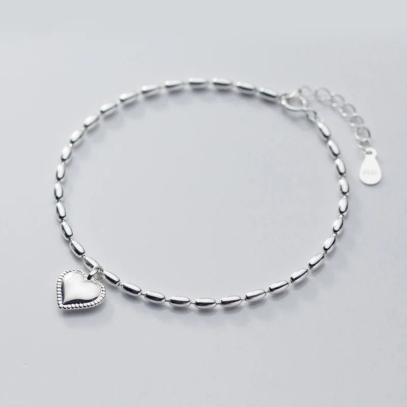 Hight Quality 100% 925 Sterling Silver Heart Bracelet for Women Adjustable Geometric Oval Link Chain Fine Jewelry Bijoux