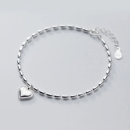 Hight Quality 100% 925 Sterling Silver Heart Bracelet for Women Adjustable Geometric Oval Link Chain Fine Jewelry Bijoux