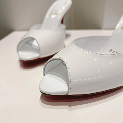 New patent leather nude high heels stiletto round head open-toed fish mouth shoes sexy outer slippers women's muller shoes