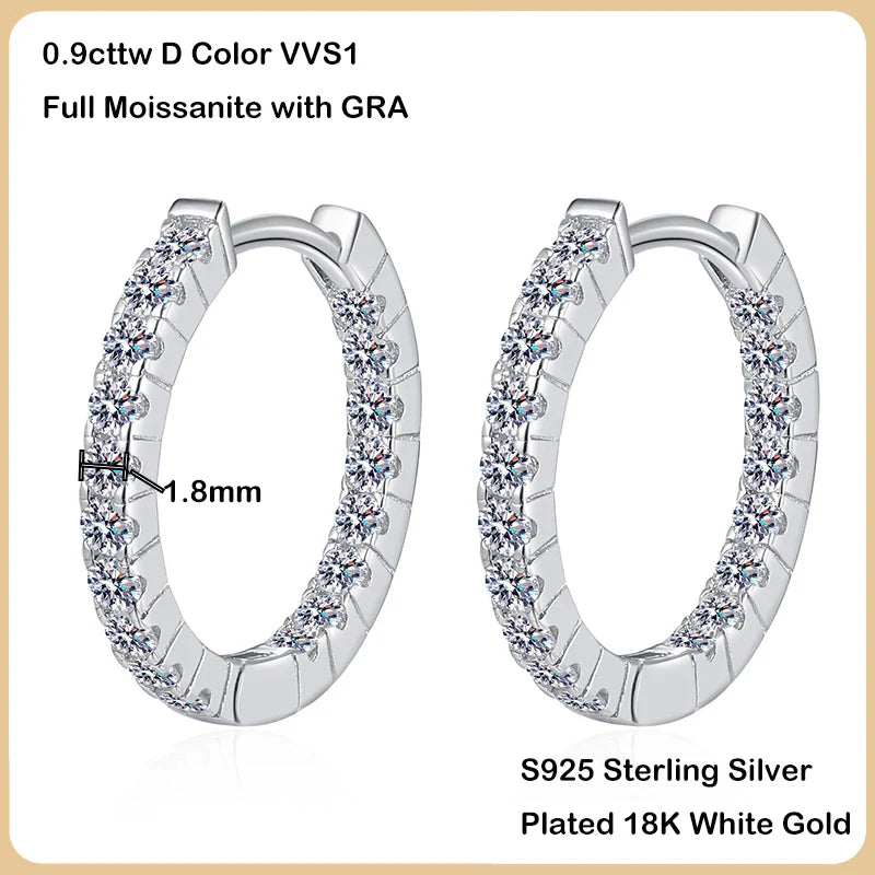 New In Real D Color 0.9cttw Full Moissanite Hoop Earrings For Women S925 Sterling Silver Diamond Small Ear Buckle Earring