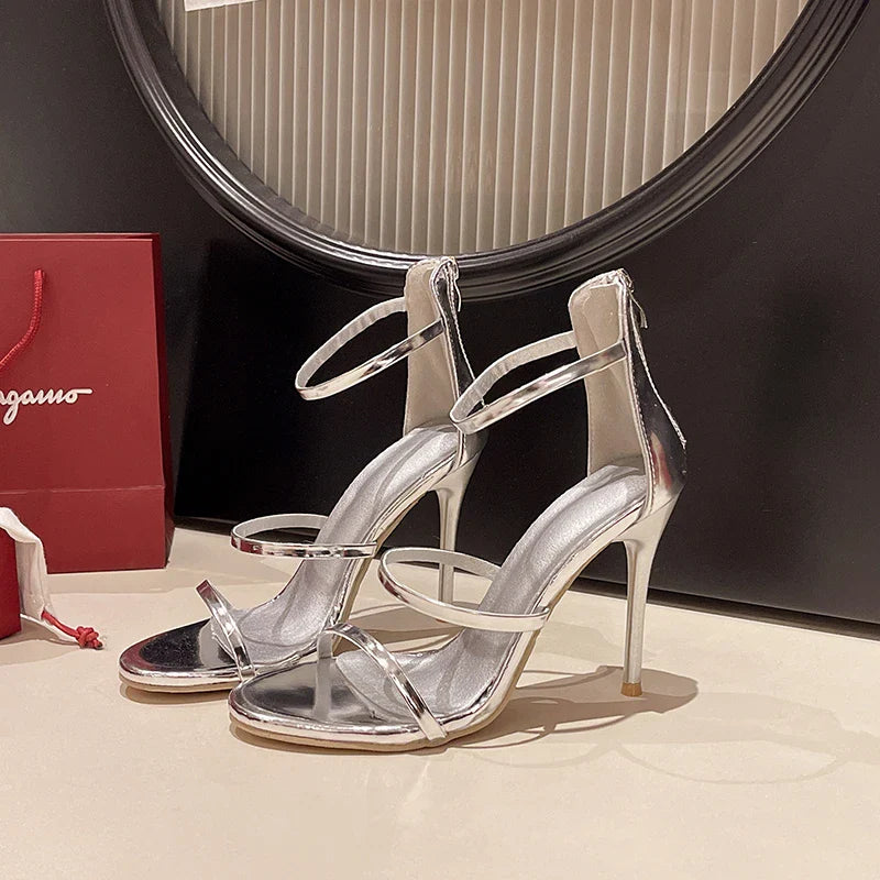 2026 Women's Summer New Sexy Stiletto Heels Sandals Fashion High-quality Banquet Zipper Strap Combination High Heels