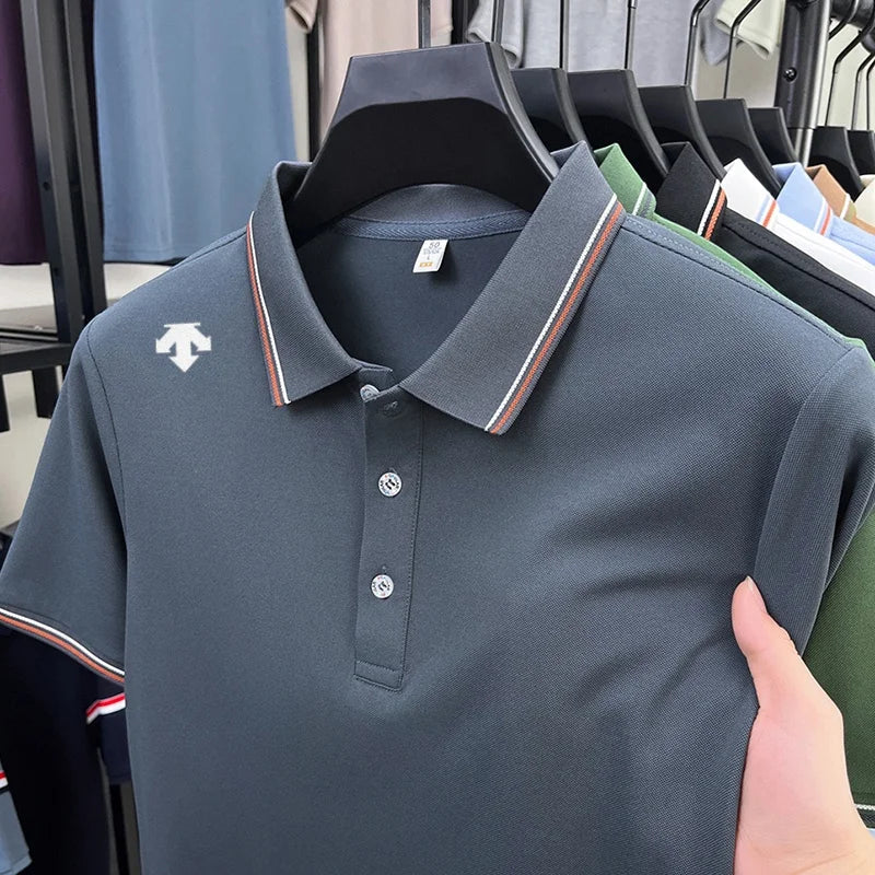 Men's High-End Luxury Brand Logo-Stamped Casual Polo Shirt Summer New Golf Breathable Business Short-Sleeve T-Shirt