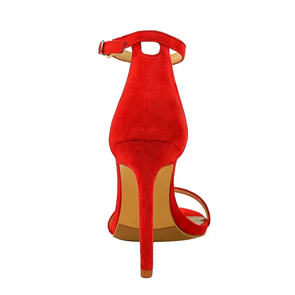 Women Gladiator Stiletto Classic Ankle Strap Holiday Beach Sandals Lady Fashion Suede 8cm 11cm High Heels Sexy Red Brown Sandles