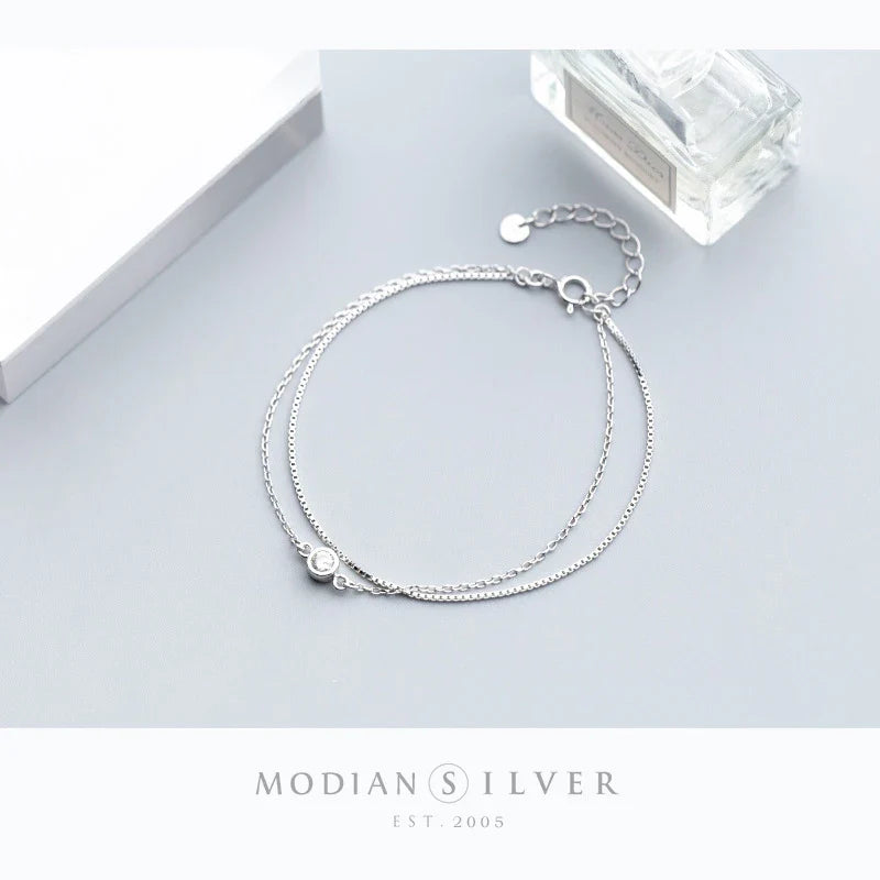New Luminous Clear CZ Double Layer Bracelet for Women 925 Sterling Silver Minimalism Bracelet Fine Jewelry Accessories