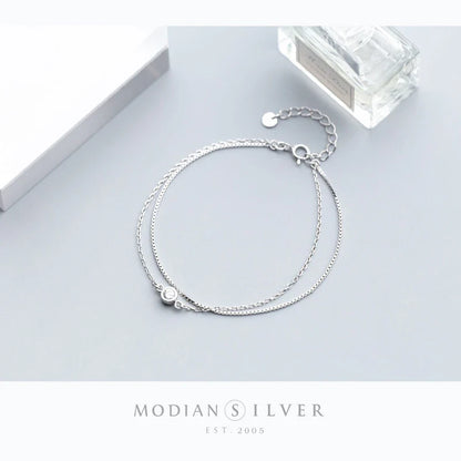 New Luminous Clear CZ Double Layer Bracelet for Women 925 Sterling Silver Minimalism Bracelet Fine Jewelry Accessories
