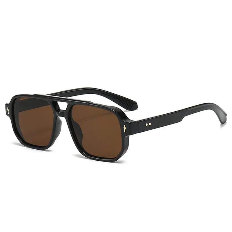 Vintage Double Bridges Men Square Sunglasses Fashion Clear Ocean Lens Eyewear Women Trending Rivets Sun Glasses UV400