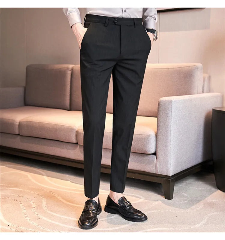 Men's Slim Fit Pinstripe Dress Pants, Stretch Comfort and Thickened Fabric for Business Casual Office Wear