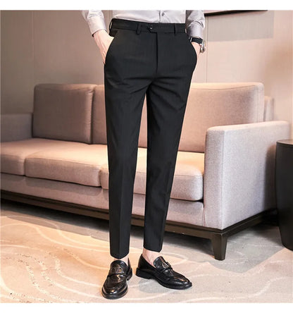 Men's Slim Fit Pinstripe Dress Pants, Stretch Comfort and Thickened Fabric for Business Casual Office Wear