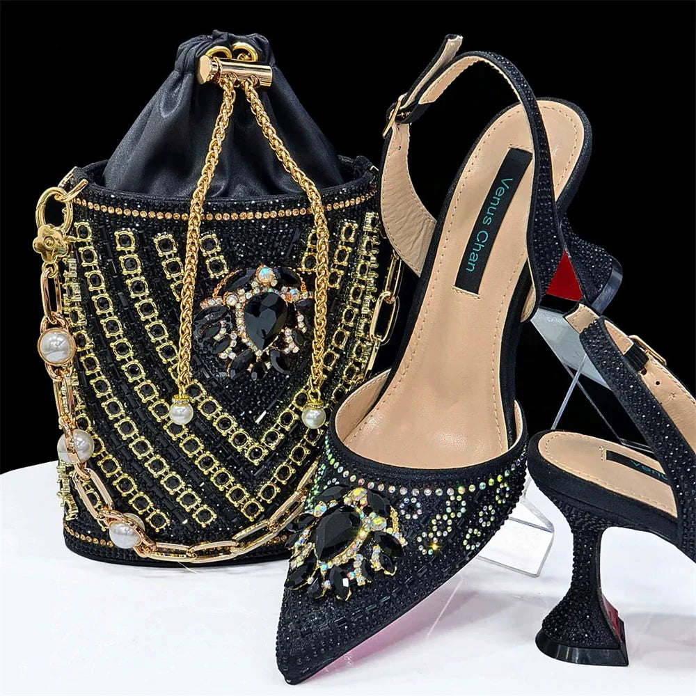 Sapatos de Salto Alto Verdes para Senhoras Design Popular Sapatos e Bolsa Africanos Estilo INS Elegante