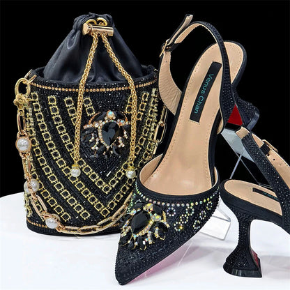 Green Color High Heels for Ladies Popular Design African Ladies Shoes and Bag Set INS Style Elegant 2024 Newest