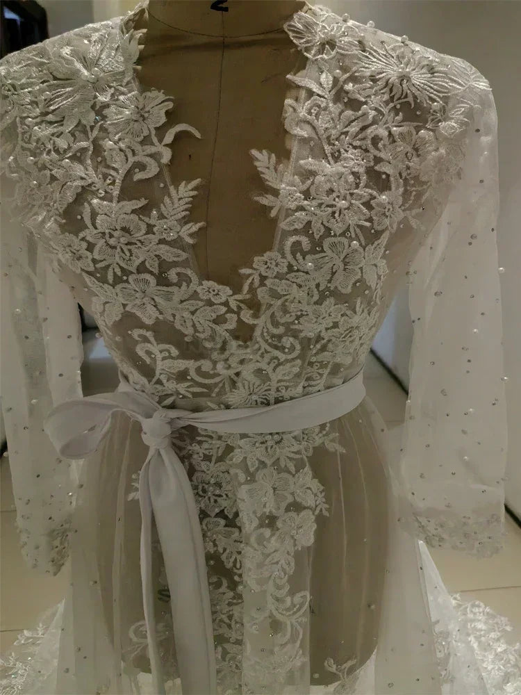 Pearls Appliques Long Sleeve Wedding Robe Jacket Robe Party Shawl BOLERO Bridal Cape Crystal Beaded Long Wedding Coat Customized