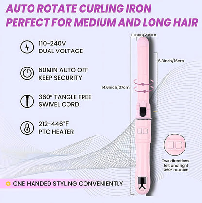 Automatic Hair Curling Iron 28mm Ceramic Barrel Rotating Curler for Big Waves and Smooth Damage Free Hair Styling