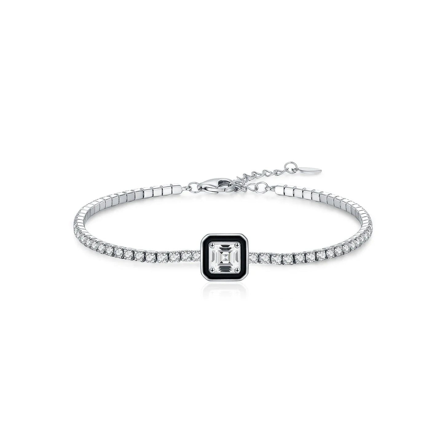 Black Enamel Bracelet 925 Sterling Silver Simple Square Zirconia Bracelet Fashion Tennis Bracelets For Women Fine Jewelry