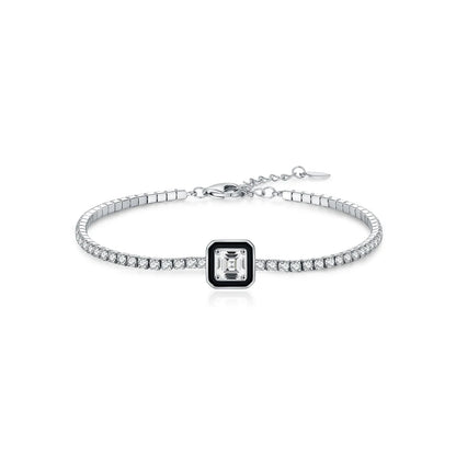 Black Enamel Bracelet 925 Sterling Silver Simple Square Zirconia Bracelet Fashion Tennis Bracelets For Women Fine Jewelry