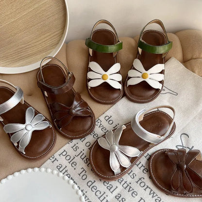 New Summer Children‘s Flat Sandals Floral Decor Girls Princess Shoes School Non-slip Soft Kids Dress Sandals for Beach Outdoor