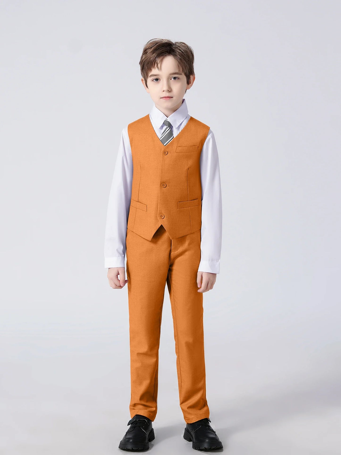 Boys' 2-Piece Suit Set with Vest and Formal Trousers Wedding Formal Attire Children's and Teenage Clothing Suit Sizes 4-16Y