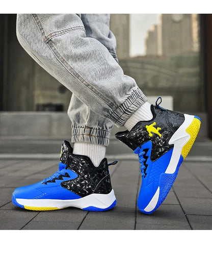 Fashion Basketball Shoes for Kids High-top Sneakers Children Casual Sports Shoes Ankle-protected Anti-slippery Gym Trainers Boys
