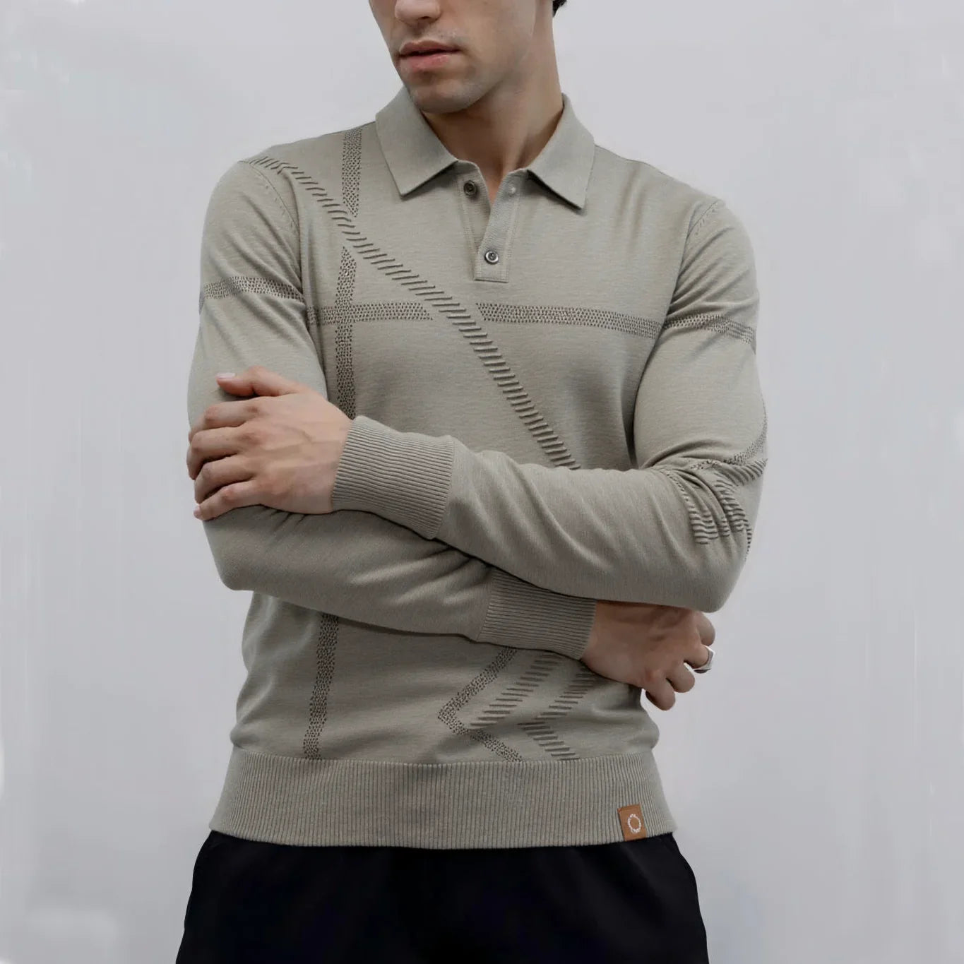 Men's Slim Fit Long Sleeve Polo Shirt Autumn Winter Thermal Comfort Fashion Stripe Solid Color Button up Polo Tops