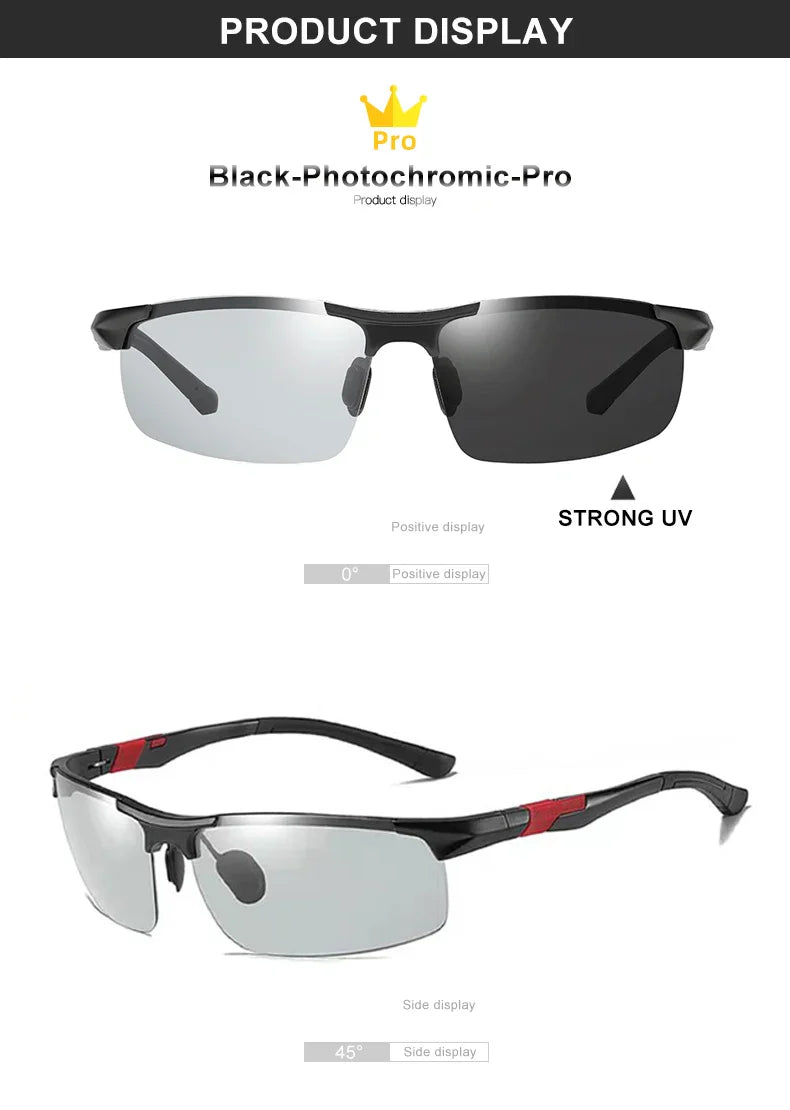 Aluminum Photochromic Sunglasses Men Polarized Day Night Driving Chameleon Glasses Anti-Glare Change Color Sun Glasses UV