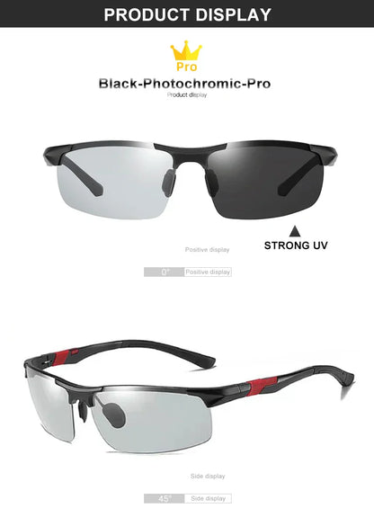 Aluminum Photochromic Sunglasses Men Polarized Day Night Driving Chameleon Glasses Anti-Glare Change Color Sun Glasses UV