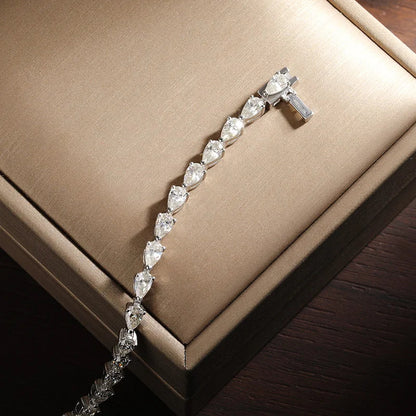 3x5mm Pear Cut Moissanite Tennis Bracelets for Women  s925 Sliver Plated 18k White Gold Hiphop Party Bracelet Wholesale