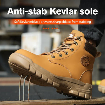 High Top Men Work Shoes Anti-Puncture Anti-smash Work Sneakers Slip Resistant Comfortable Soft Water Resistant Work Hiking Boots