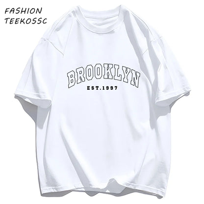 Brooklyn Est 1997 City Usa Printing Men T-Shirt Summer Casual T Shirts All-Match Crewneck Tops Oversized Soft Streetwear