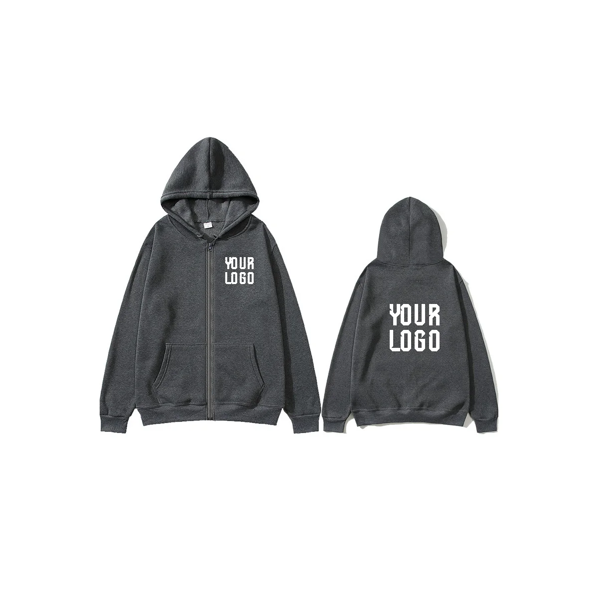 Solid color zipper hoodie | Customizable text pattern jacket | unisex, team customization
