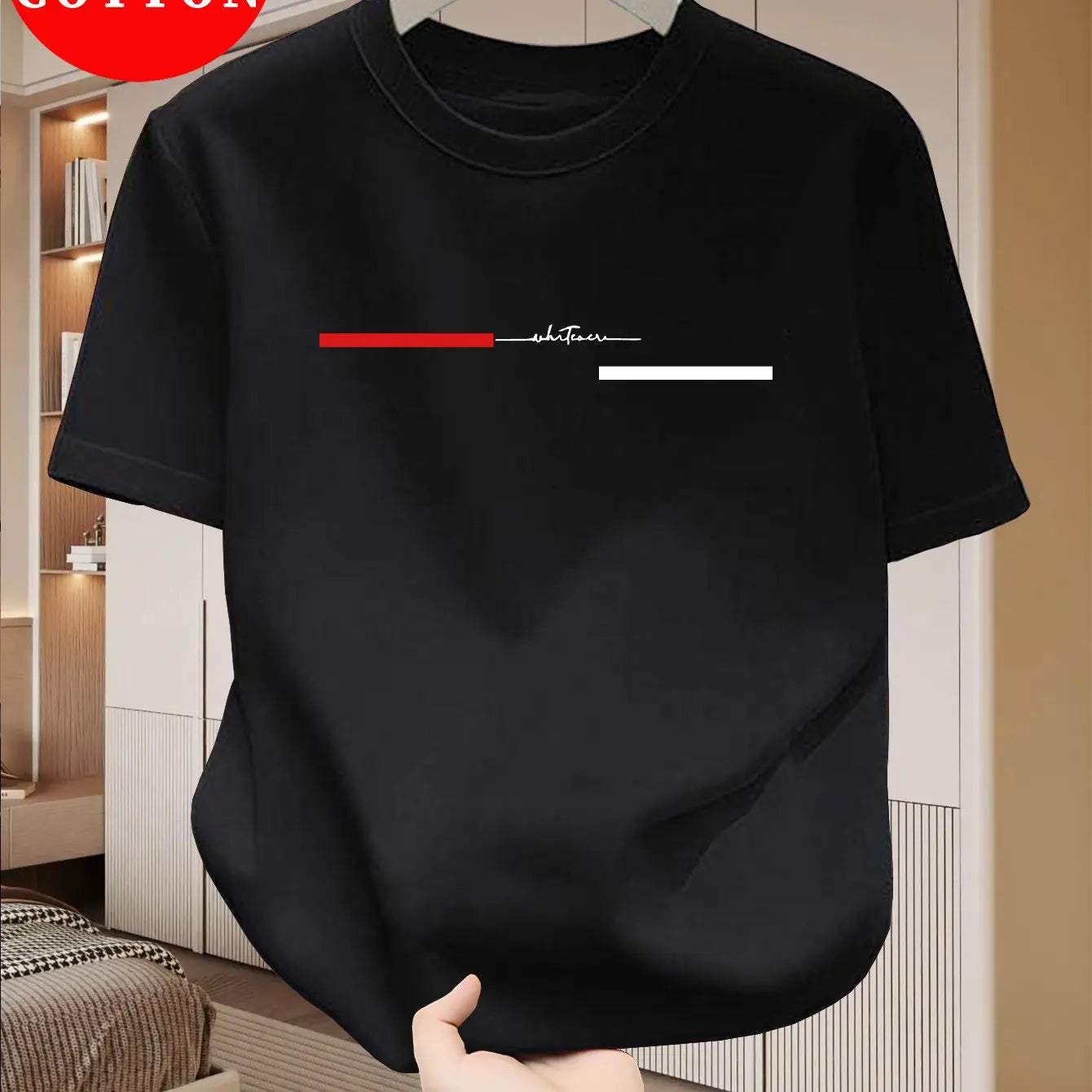 100% cotton men's loose T-shirt fashionable whatever letter pattern printed short sleeved round neck casual top