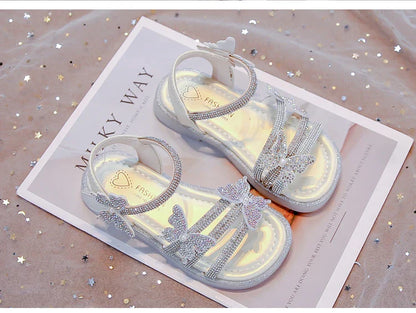 Kids Strappy Sandals for Girls 2025 New Summer Toddler Beach Shoes with Sparkly Sequins Soft Sole  Princess Girls Party Flats