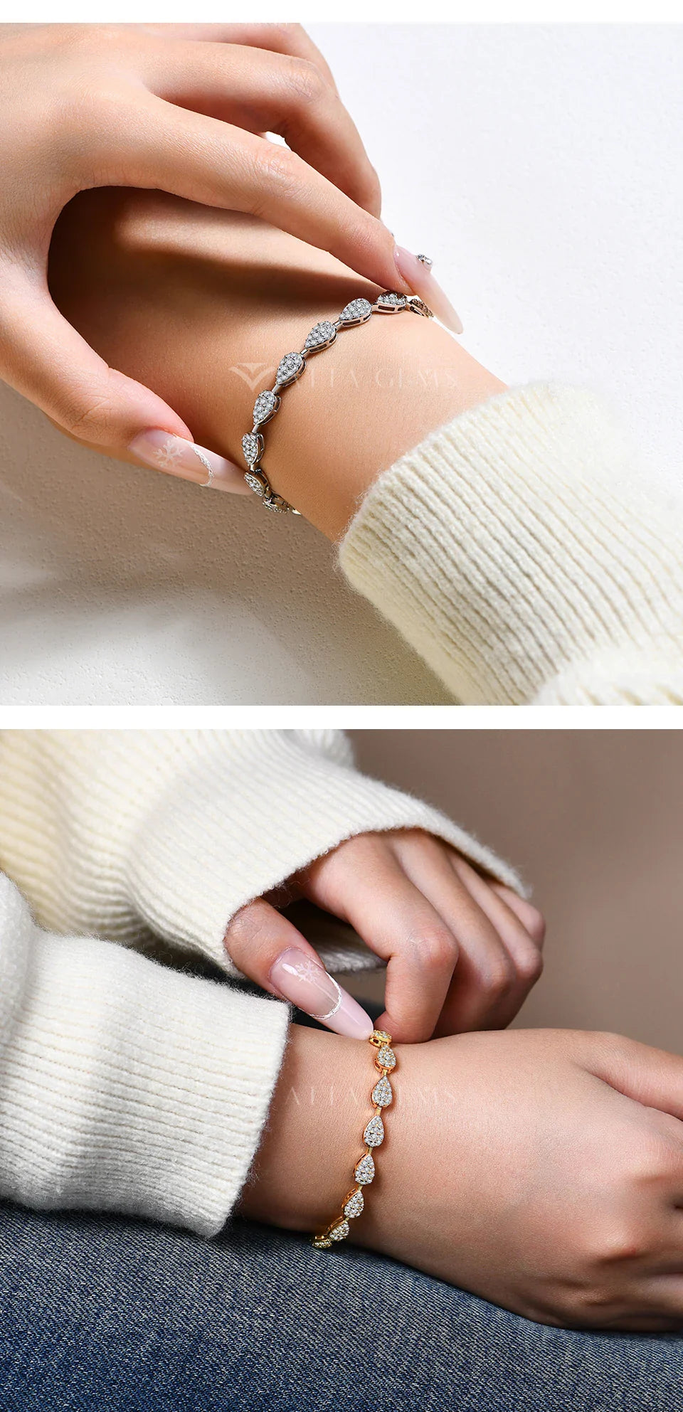 Luxury Moissanite Bracelet for Women Pear Shape Full D Color VVS1 Diamond S925 Silver White Gold Plated Wedding Jewelry
